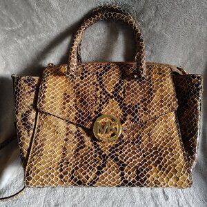 Michael Kors Bag Faux Reptile Skin Satchel Large Snake Leather Purse Tote